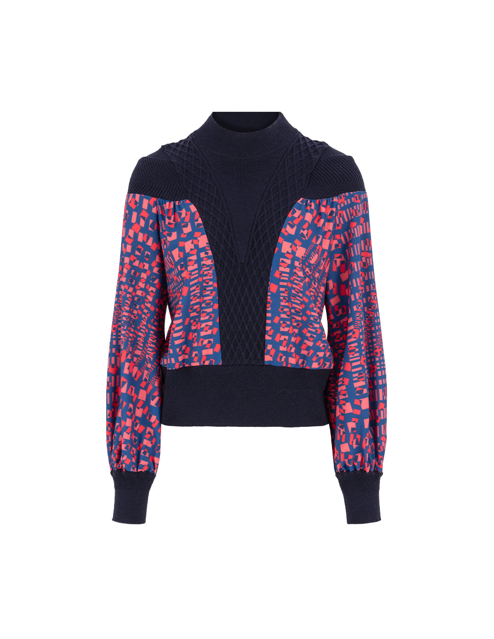 MARYLING V-Shaped Printed Patchwork Knitted Pullover