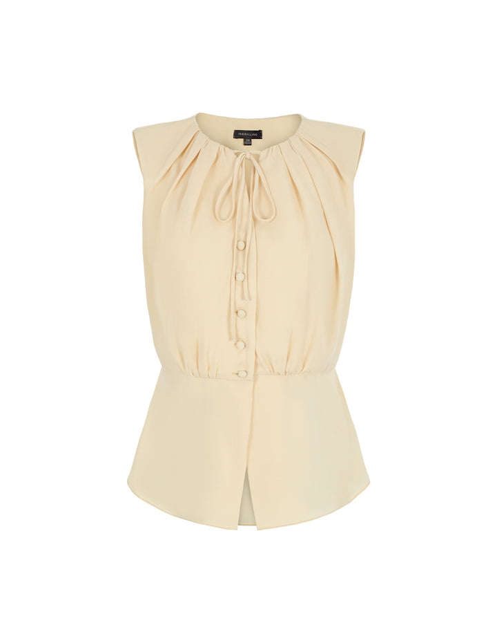 MARYLING Drawstring Crew-Neck Sleeveless Slit-Front Top