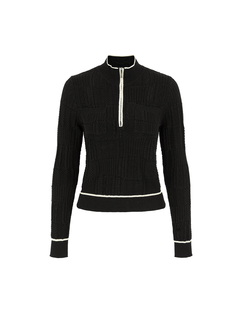 MARYLING Half-High Collar White-Striped Zipper Knitted Sweater