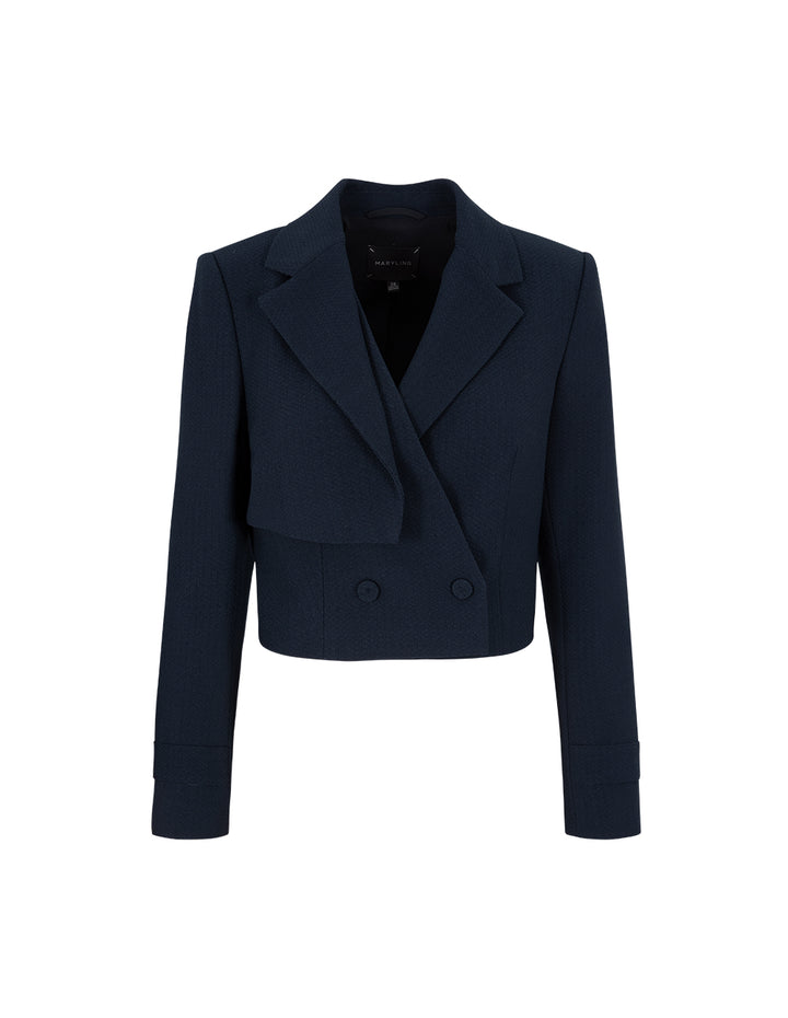 MARYLING Notched Lapel Long-Sleeve Double-Breasted Cropped Blazer