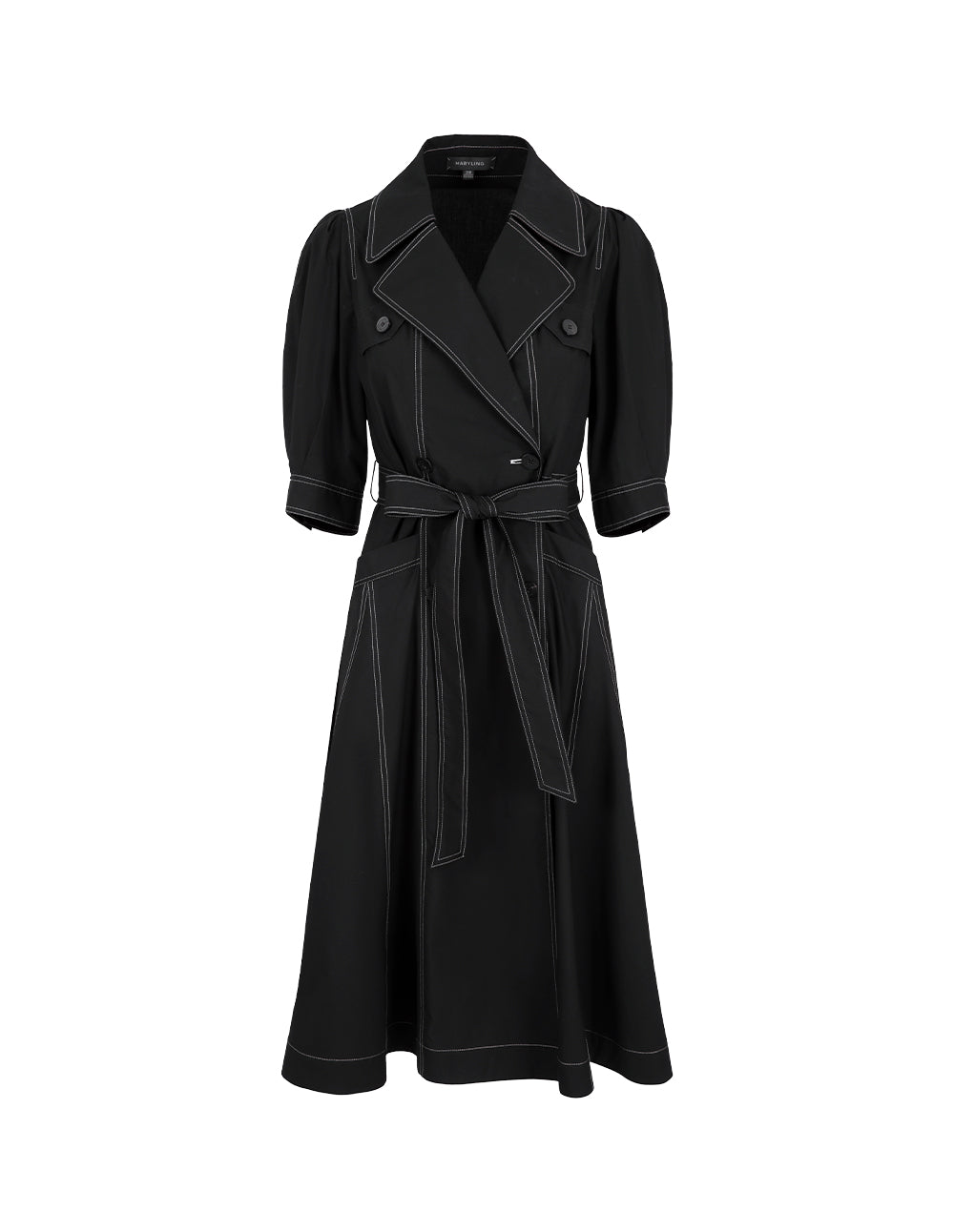 MARYLING Lapel Puff-Sleeve Double-Breasted Wrap Dress