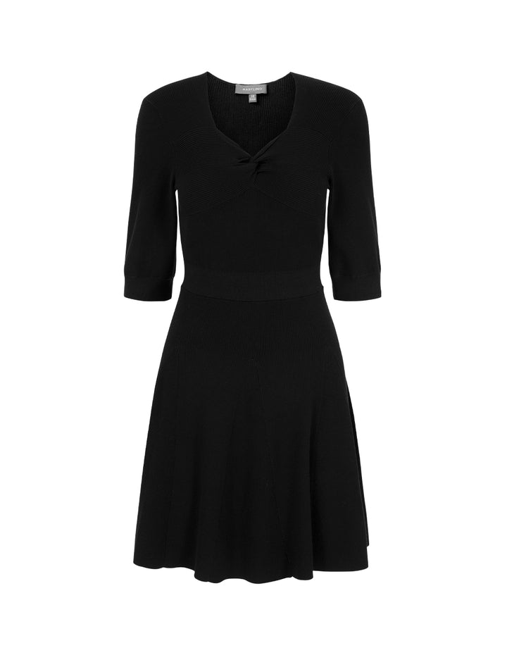 MARYLING Black V-Neck Mid-Sleeve Knitted Dress