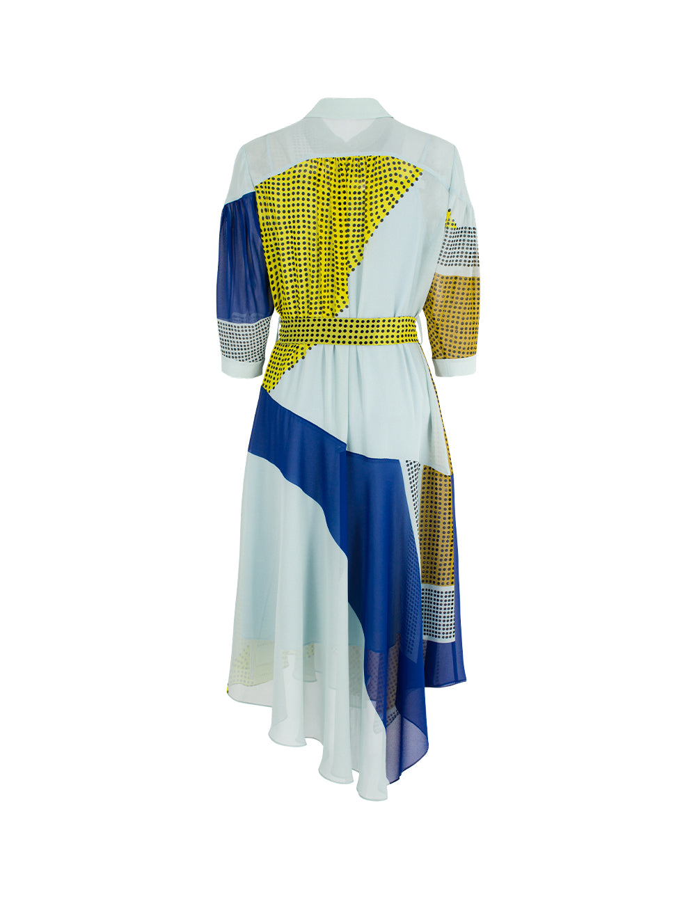 MARYLING Lapel Long Sleeve Colorful Block Print Irregular Hem Shirt Dress