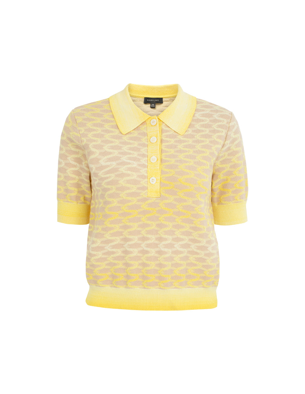 MARYLING Shirt-Collar Short Sleeve Gradient Yellow Knit Pullover