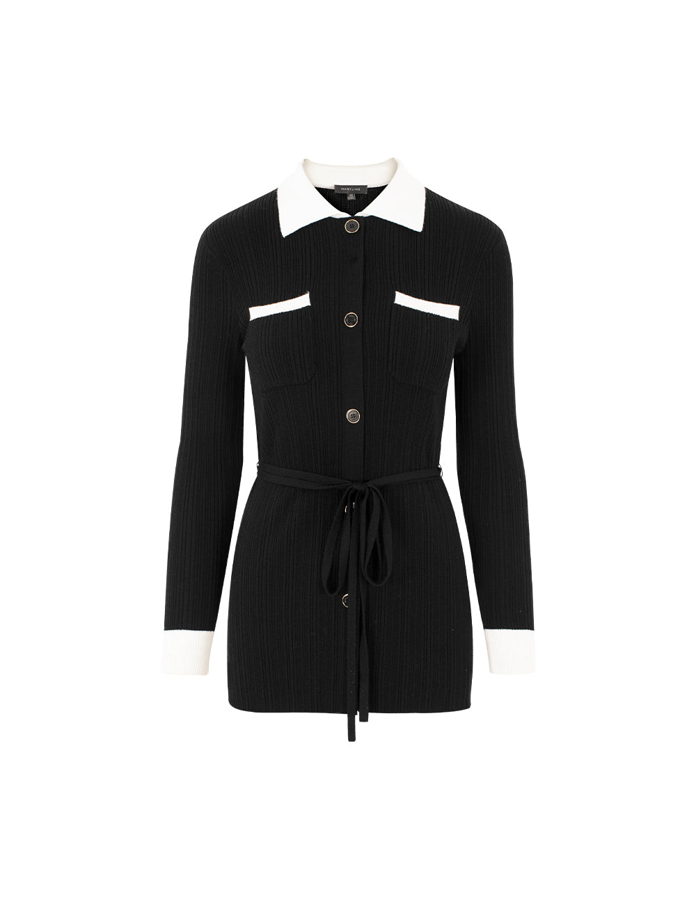 MARYLING Lapel Long Sleeve Belted Wool Long Knit Cardigan