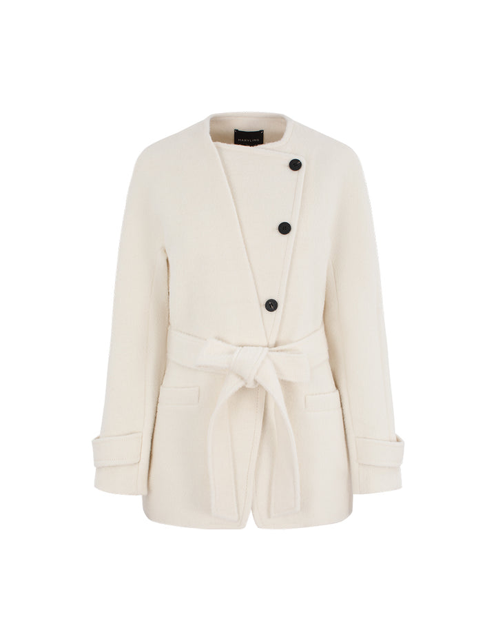 MARYLING Round Neck Asymmetrical Button Alpaca Wool Coat