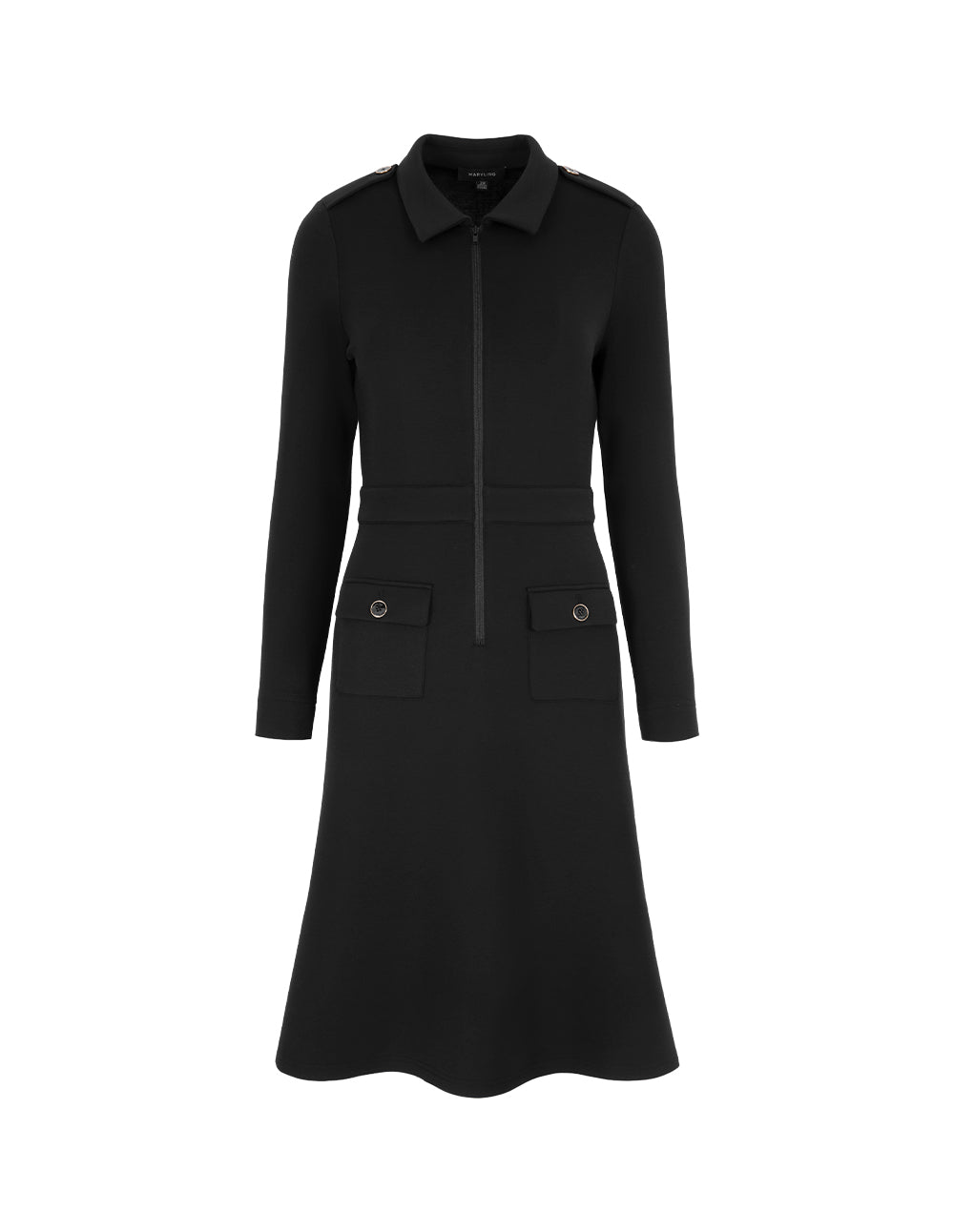 MARYLING Shirt Collar Long-Sleeve Shift Knitted Midi Dress