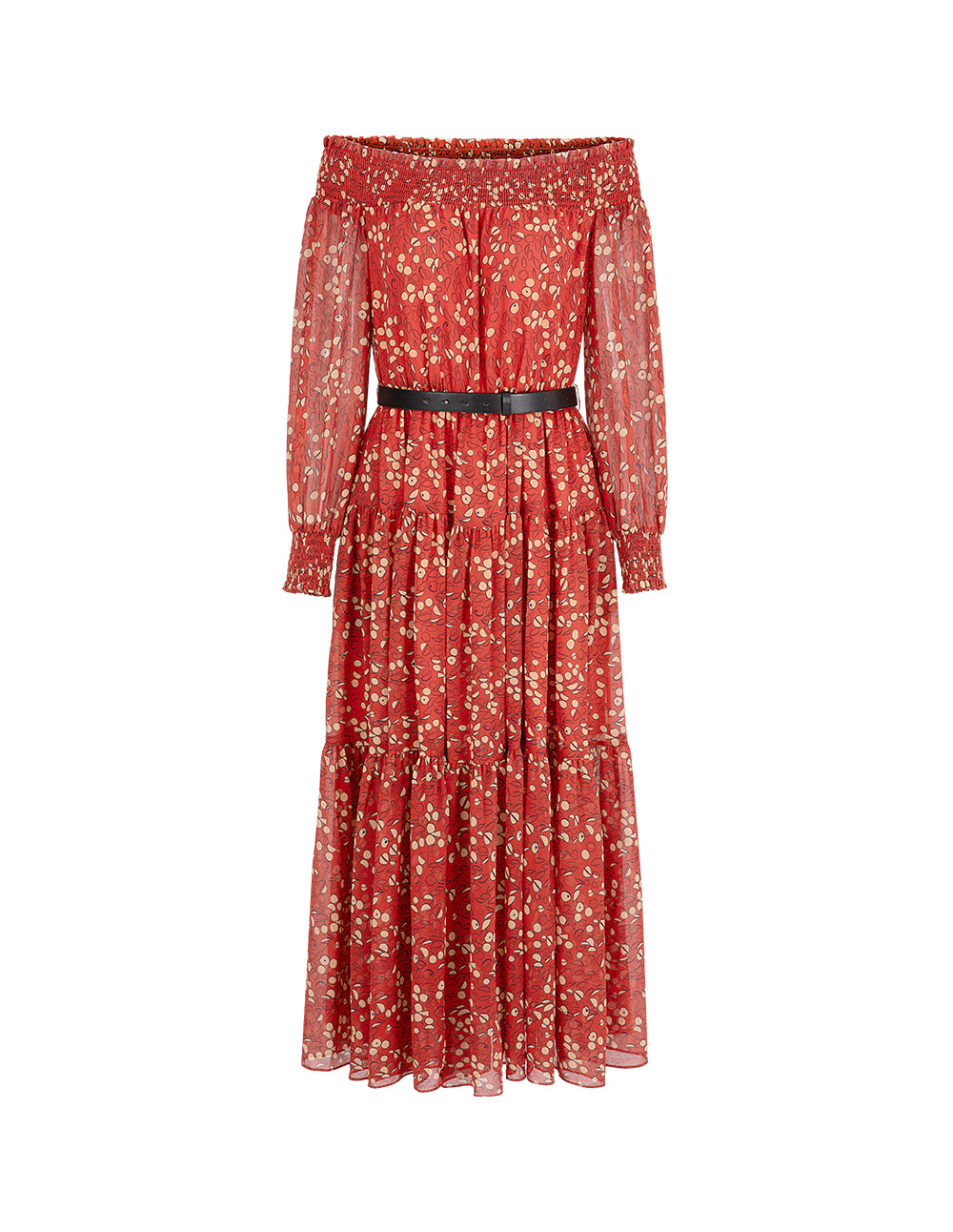 MARYLING Bateau Collar Printed Long Sleeve Dress