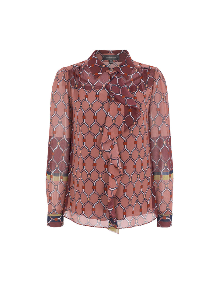 MARYLING Tie-Neck Long Sleeve Geometric Print Blouse