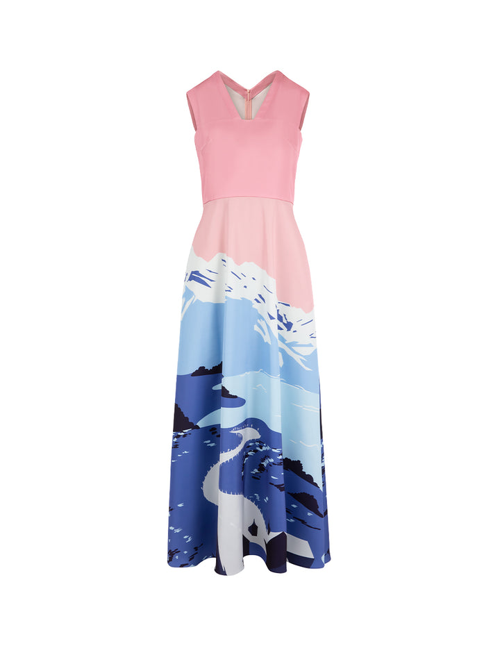 MARYLING V-Neck Waisted Sleeveless Printed Dress