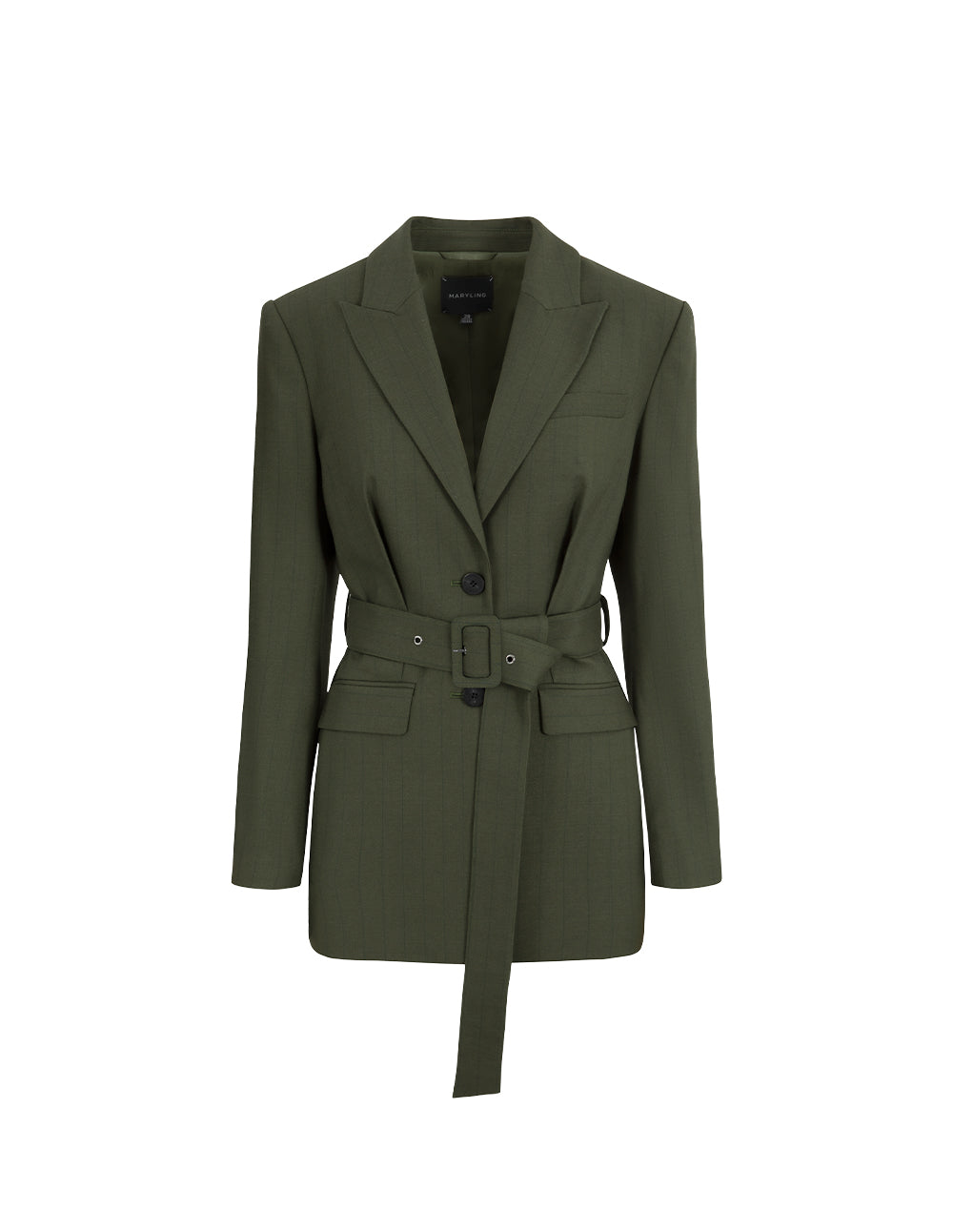 MARYLING Army Green Lapel Long-Sleeve Single-Breasted Midi-Length Coat