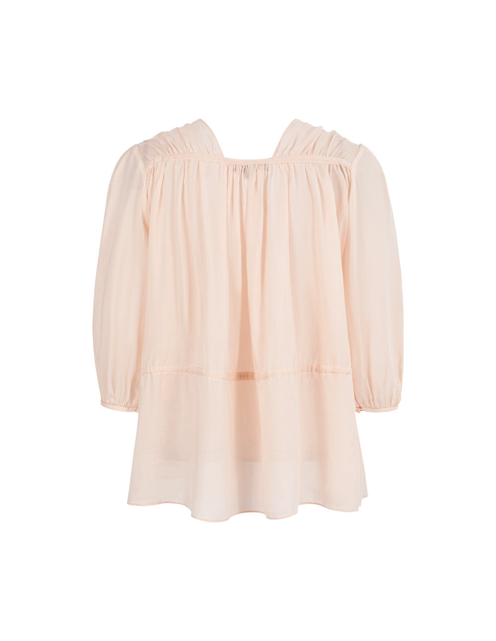 MARYLING V-Neck Puff Long-Sleeve Lyocell Pinched Top