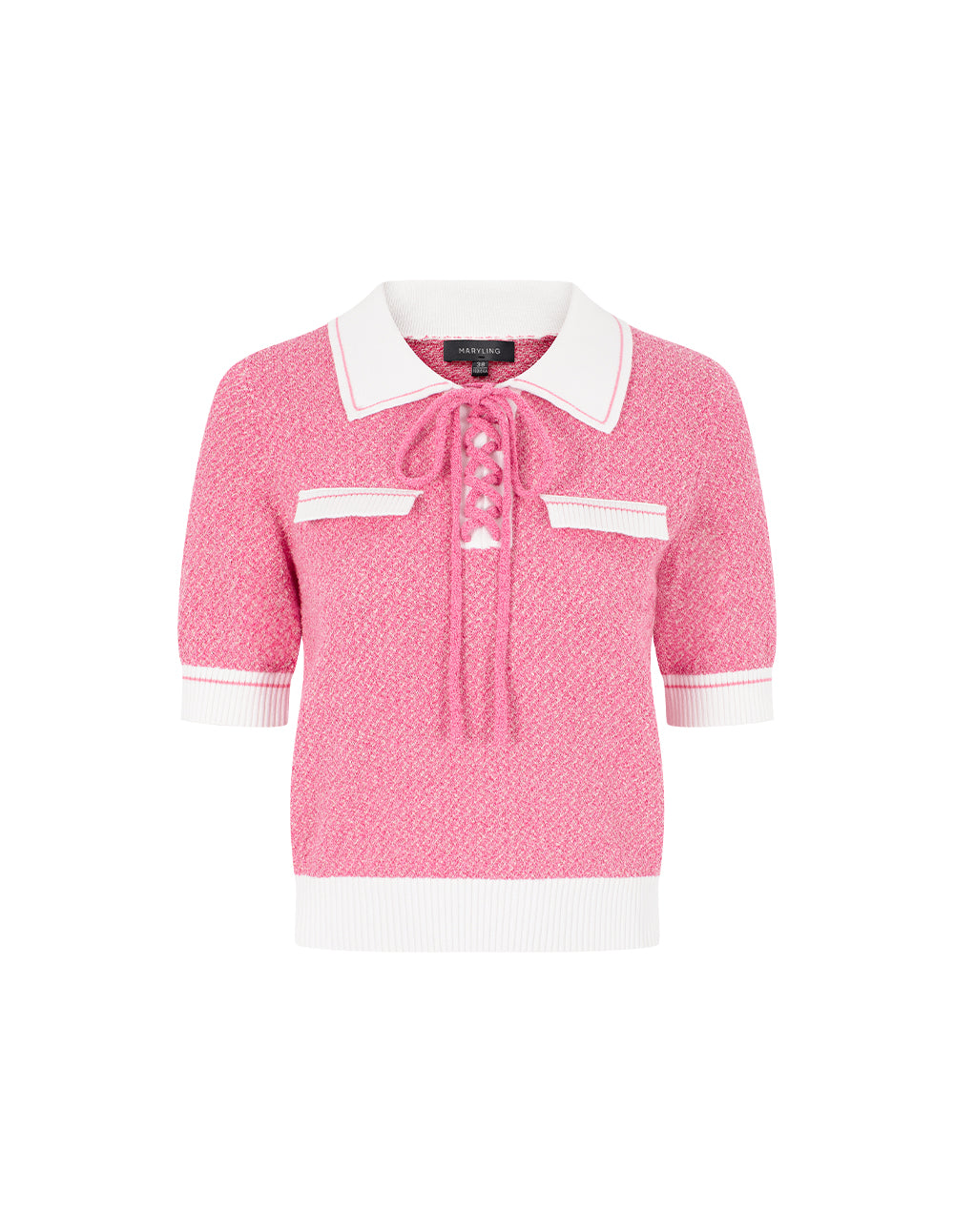 MARYLING Peter Pan Collar White Trim Short-Sleeved Knitted Pullover