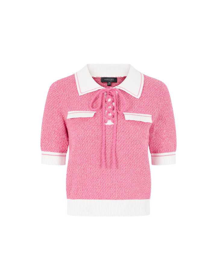 MARYLING Peter Pan Collar White Trim Short-Sleeved Knitted Pullover