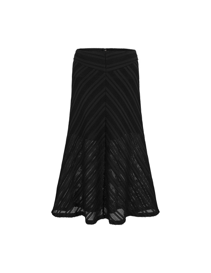 MARYLING Black Diagonal Texture Sheer Pleated Knit Knee-Length Skirt