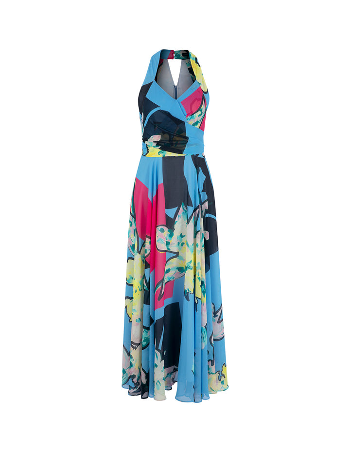 MARYLING Halter Neck Design Full Swing Georgette Print Dress