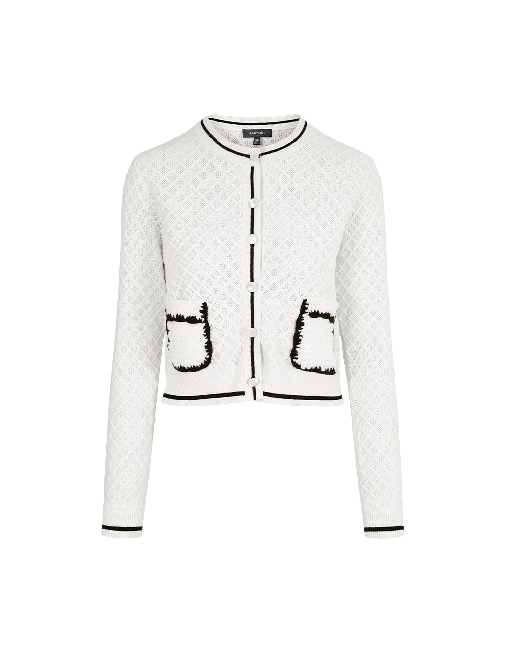MARYLING Round Neck White Knitted Cardigan