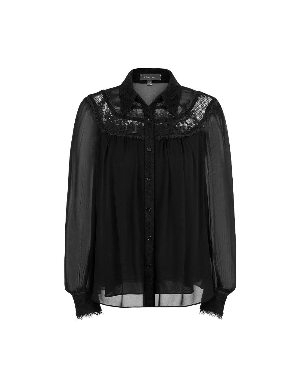 MARYLING Black Lace Paneled Silk Georgette Top