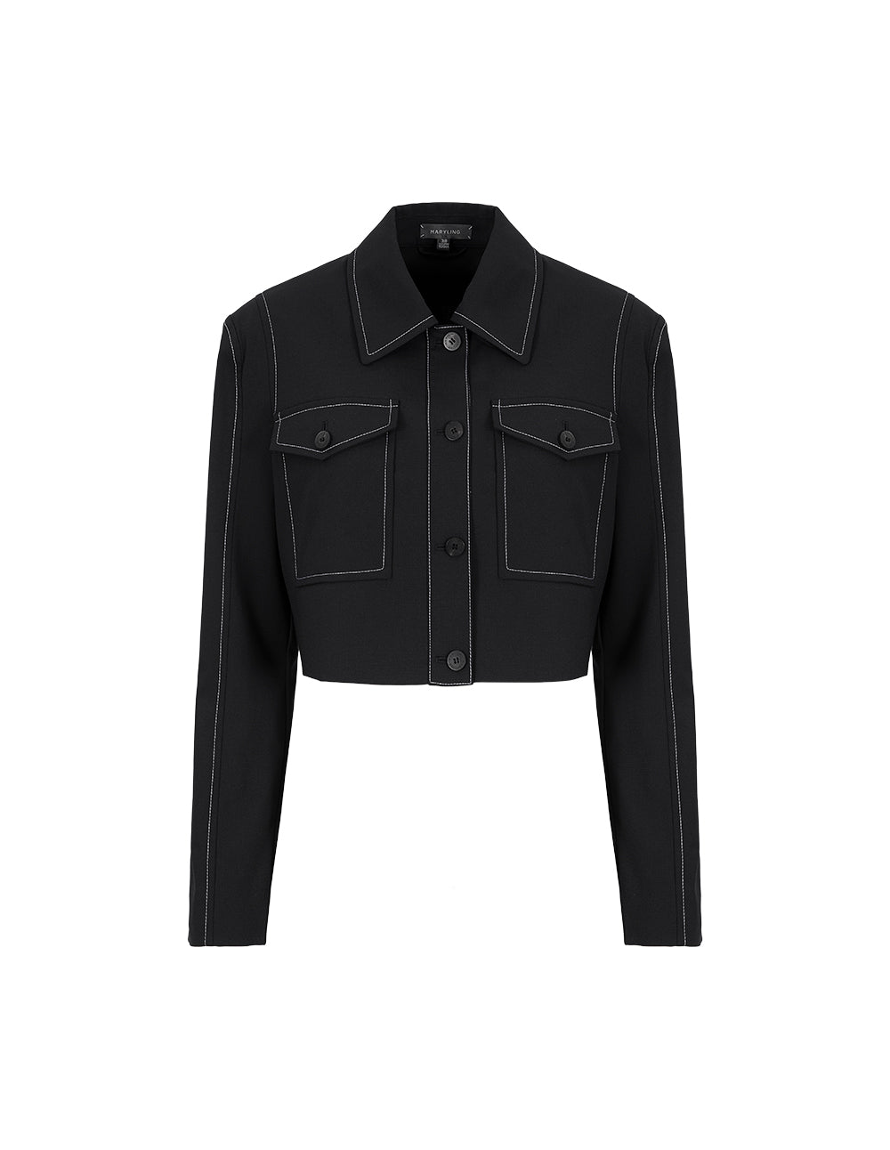 MARYLING Black Wide Shoulder Silhouette Short Jacket