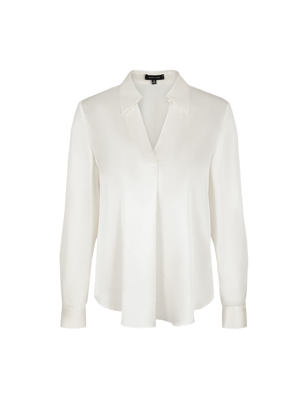 MARYLING Cream V-Neck Silk Long-sleeve Blouse