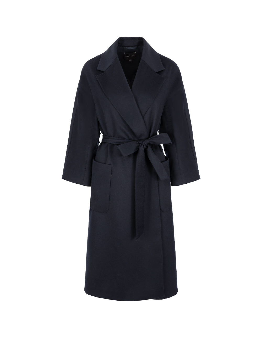 MARYLING Lapel Wrap A-Line Silhouette Silk-Cashmere Coat