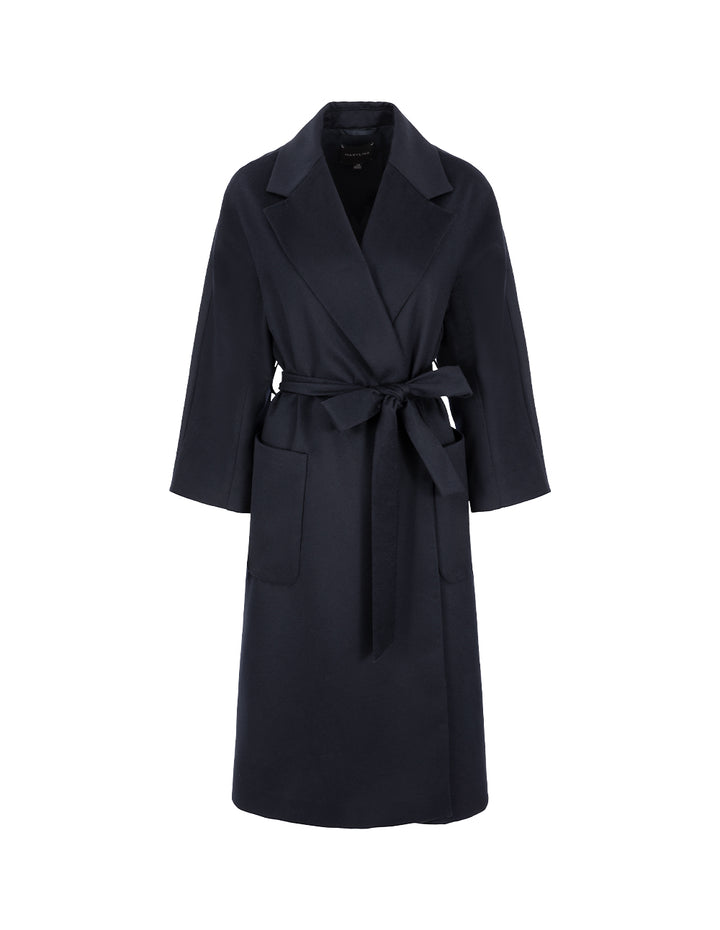 MARYLING Lapel Wrap A-Line Silhouette Silk-Cashmere Coat