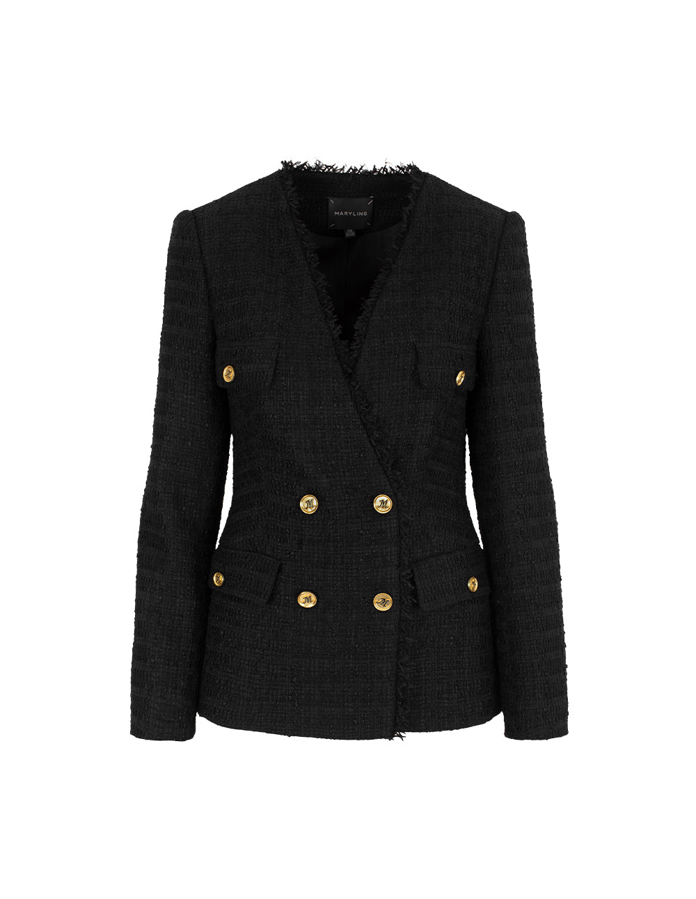 MARYLING Peaked Lapel Double-Breasted Tweed Blazer