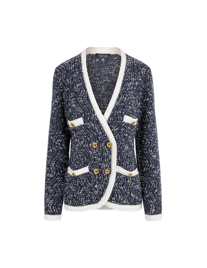 MARYLING Tweed Multi-Pocket V-Neck Knitted Cardigan