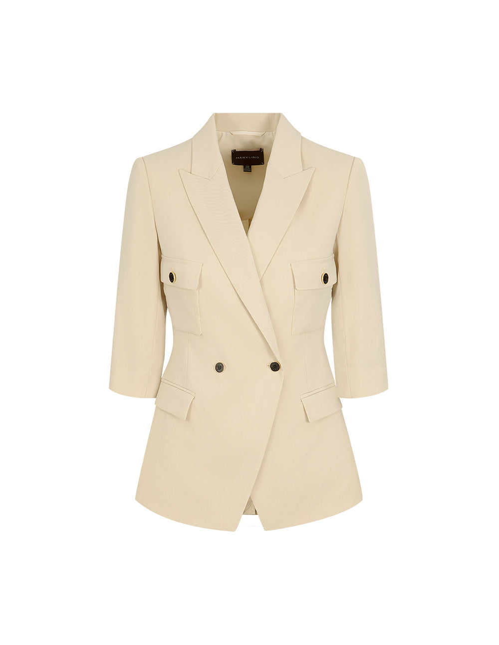 MARYLING Sand Double-Breasted Mid-Sleeve Blazer