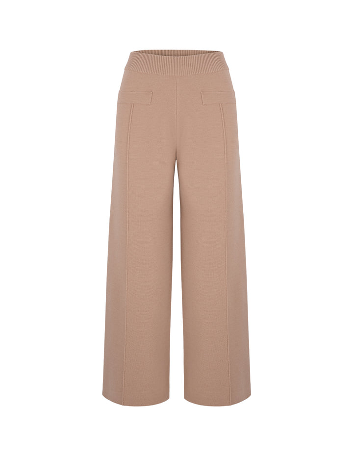 MARYLING Ribbed Waist Merino Wool Knit Wide Leg Pants