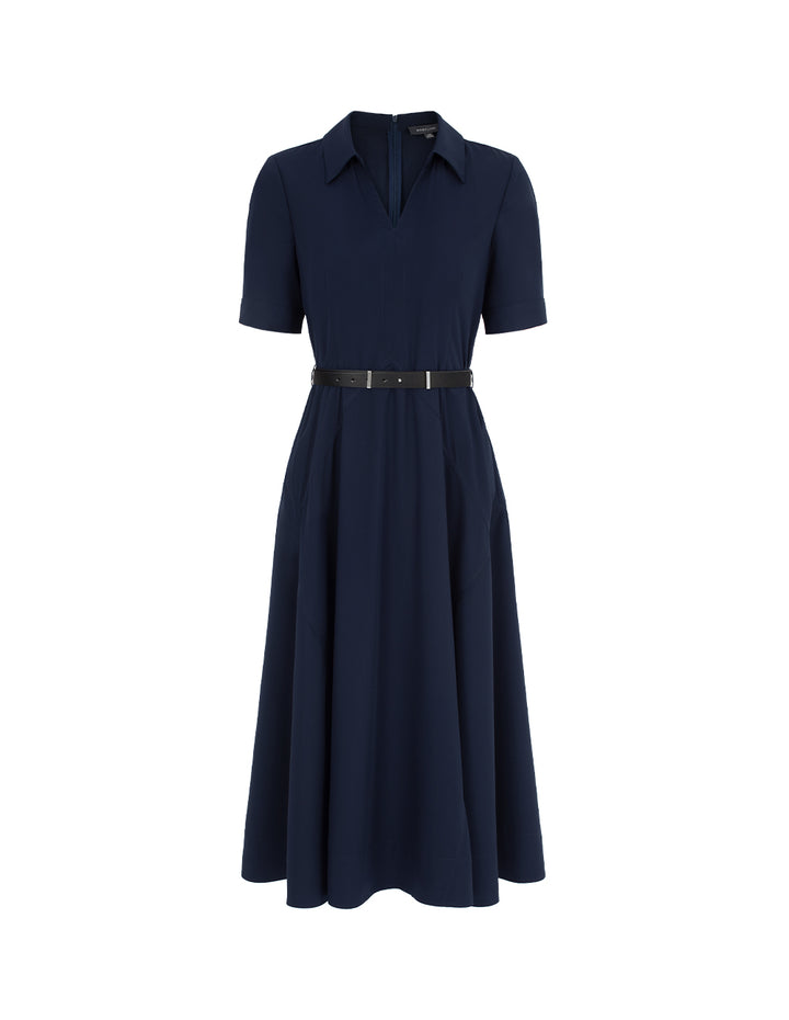 MARYLING Lapel Short-Sleeve Empire-Waist Pleated Dress