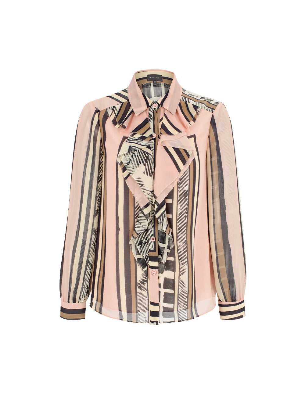 MARYLING Geometric Print Ruffle Detail Long Sleeve Blouse