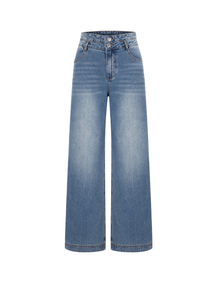 MARYLING Relaxed Straight Leg Washed Denim Jeans