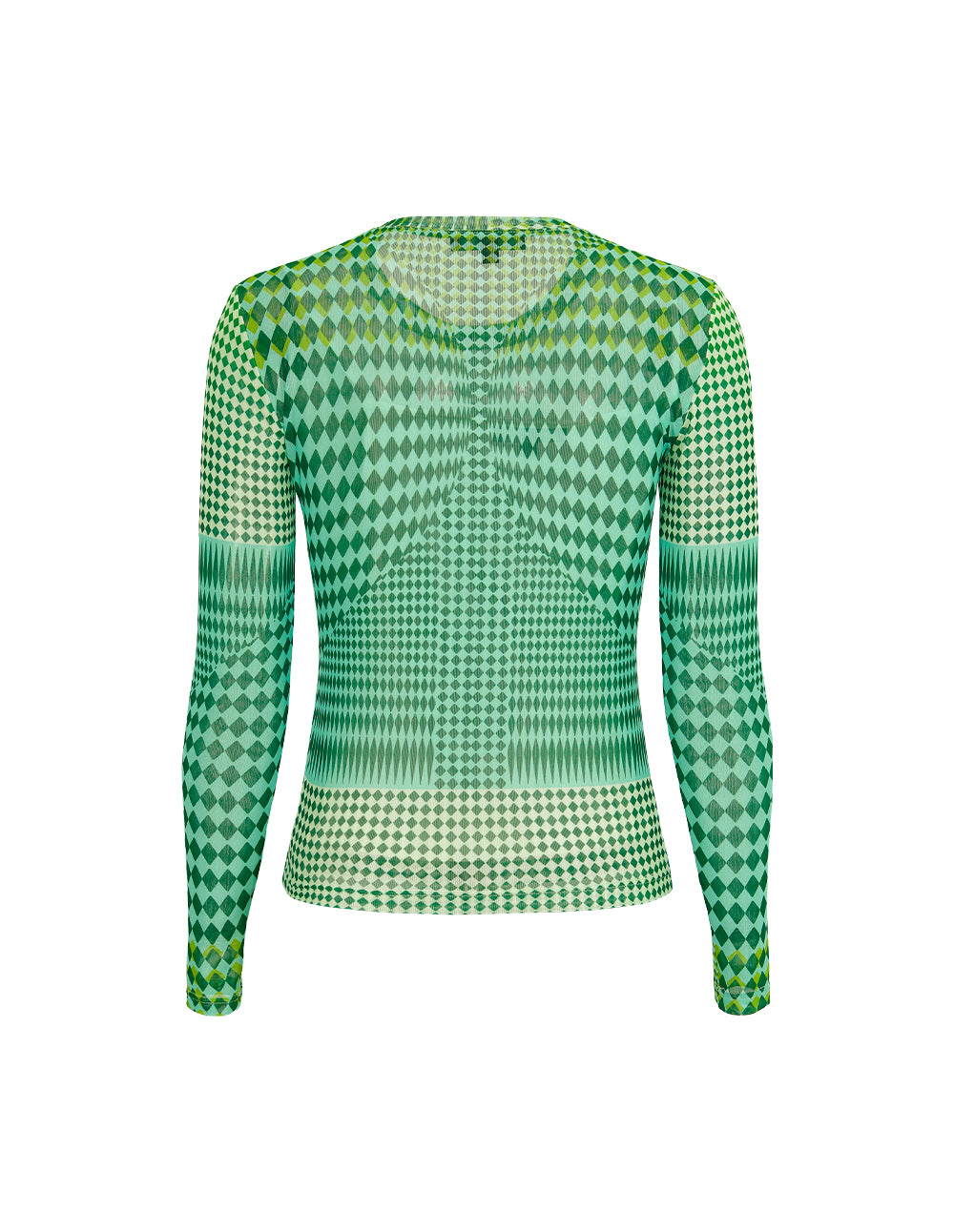 MARYLING Round-Neck Long-Sleeve Slim Green Gingham Art Print Top