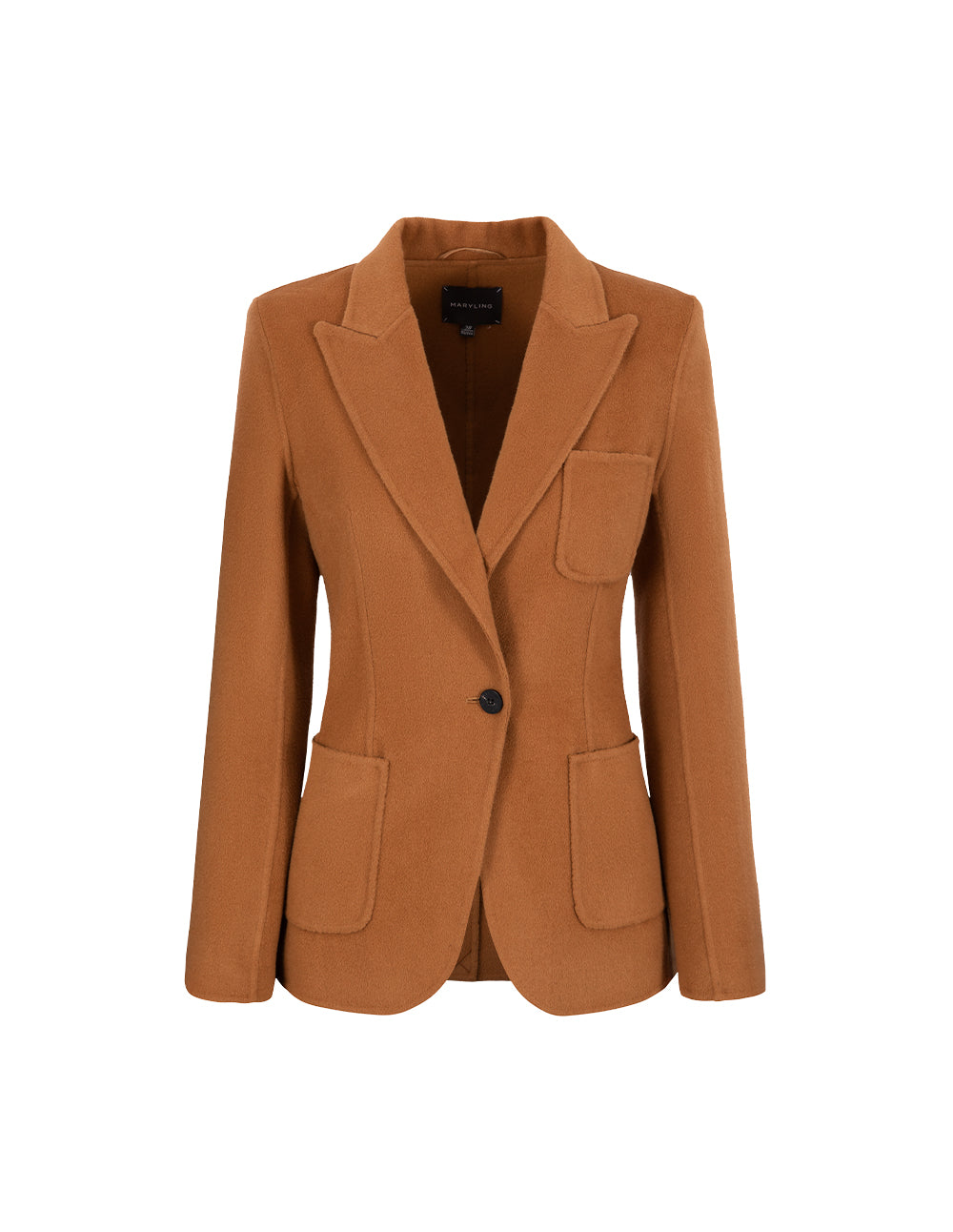 MARYLING Camel Wool Double-Faced Lapel Collar Single-Button Blazer