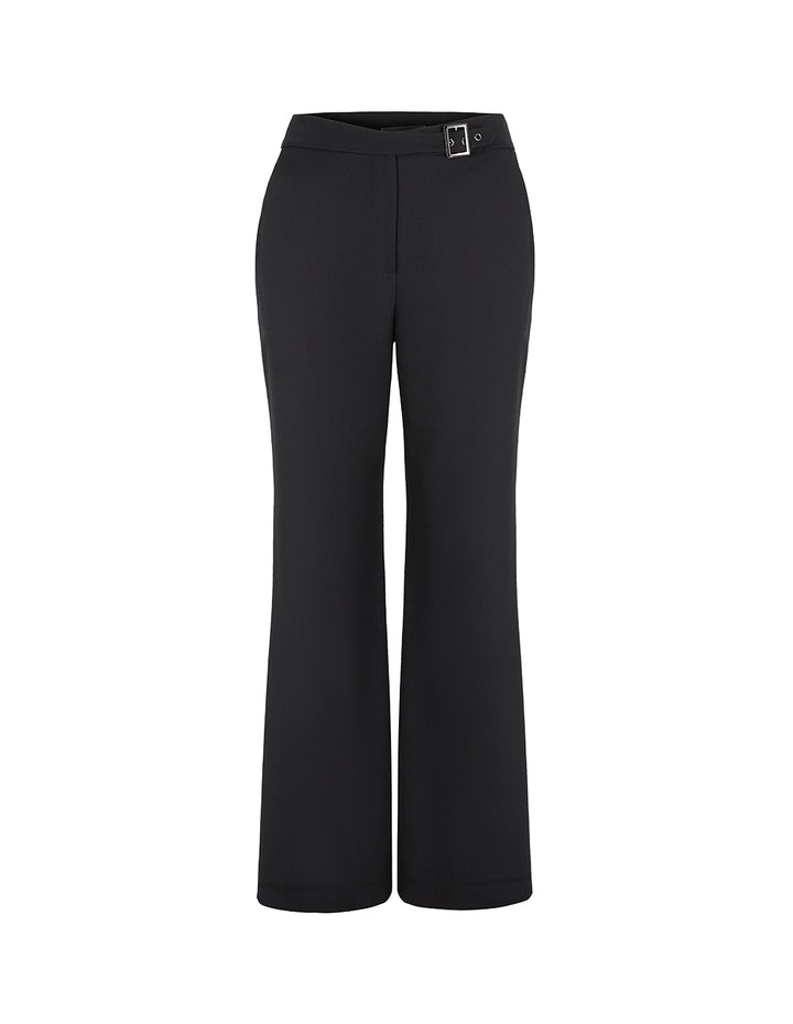 MARYLING Black Metal Buckle Detail Straight-Leg Pants