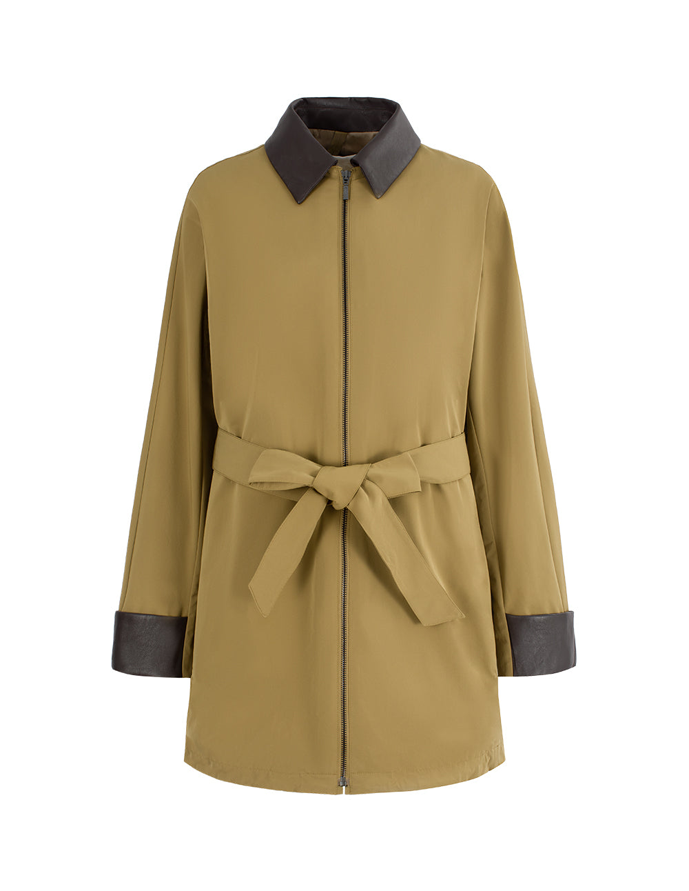 MARYLING Collared Zipper Belt Mid-Length Coat