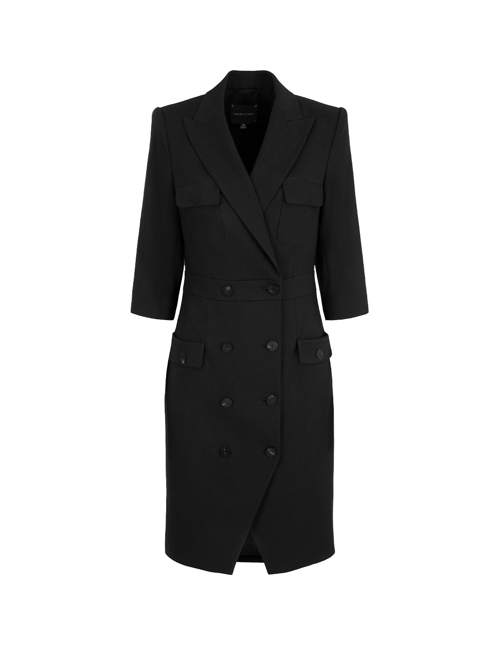 MARYLING Black Lapel Double-Breasted Suit Dress