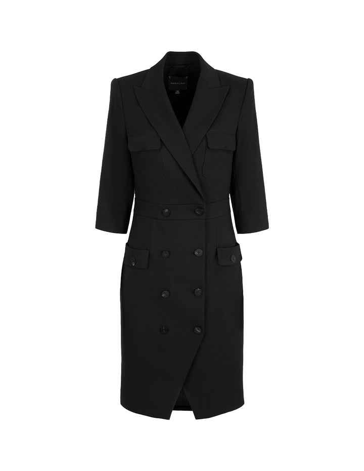 MARYLING Black Lapel Double-Breasted Suit Dress