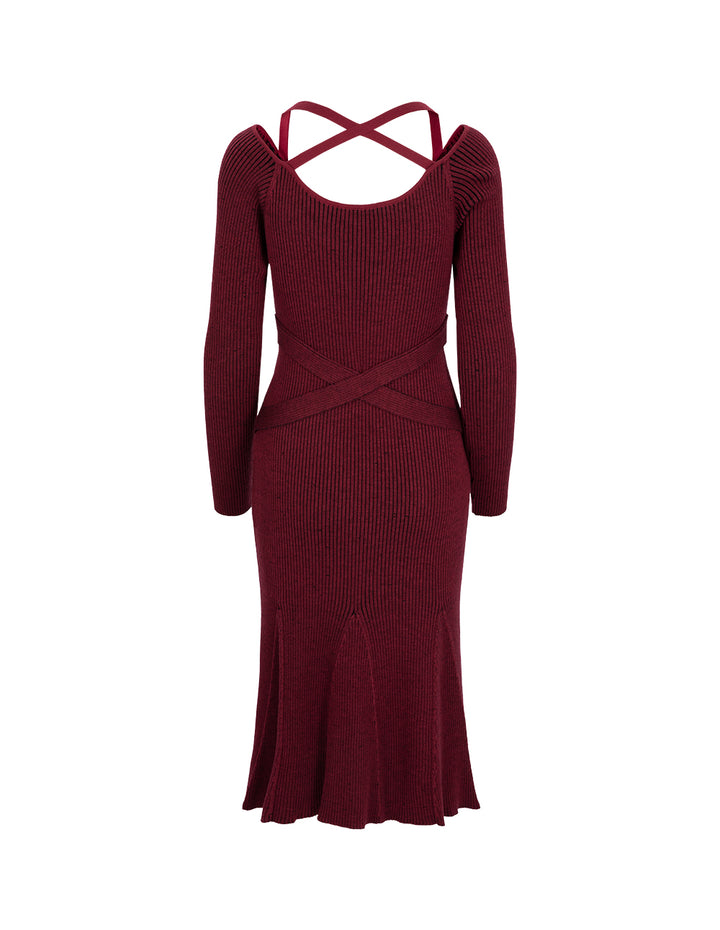 MARYLING V-Neck Cross-Waist Detail Knitted Mermaid Dress