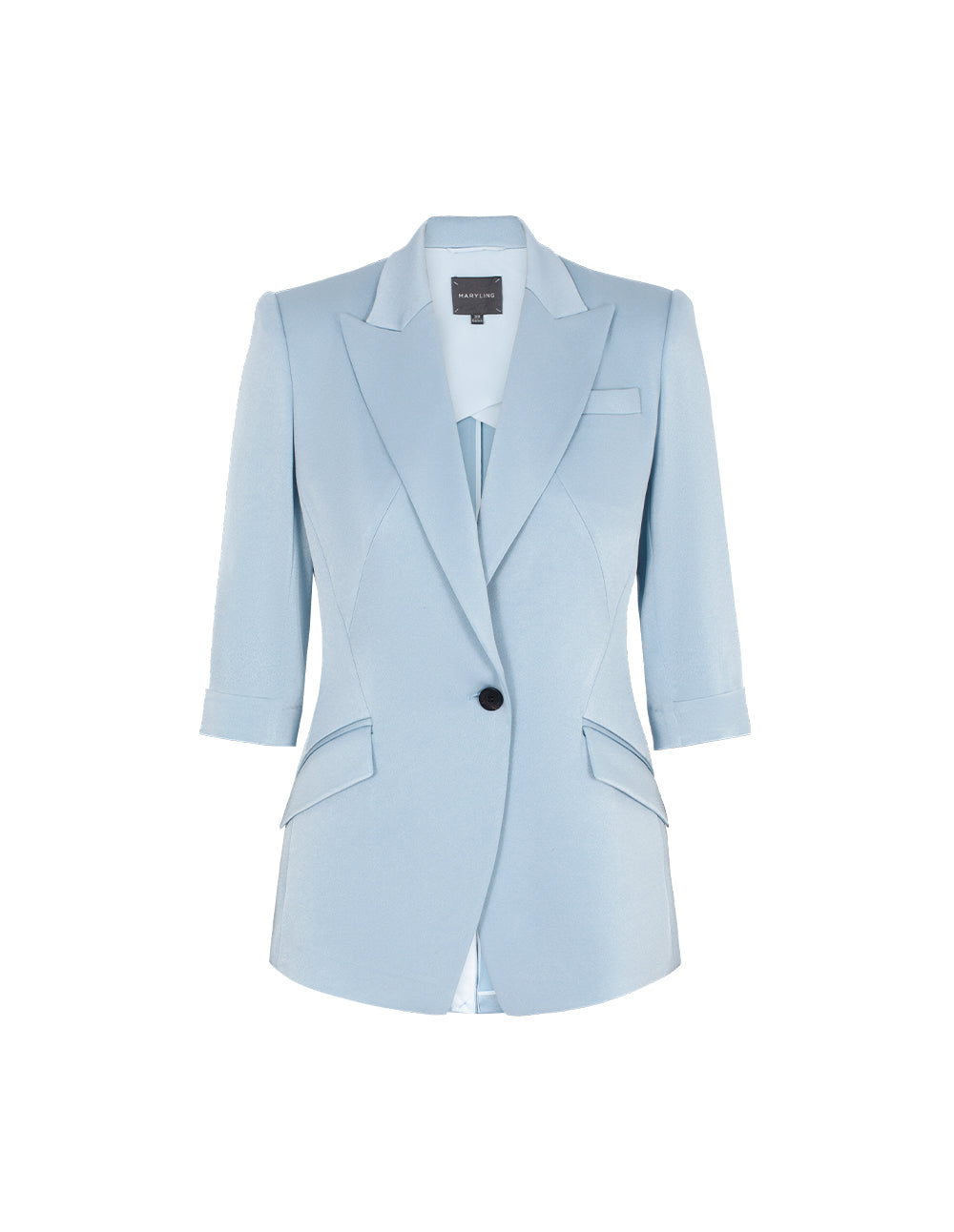 MARYLING Peaked Lapel Single-Button 3/4-Sleeve Lightweight Acetate Office Chic Blazer