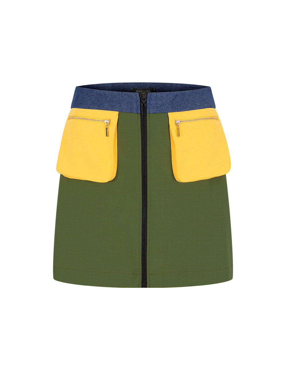 MARYLING Green Denim Patchwork Mini Skirt