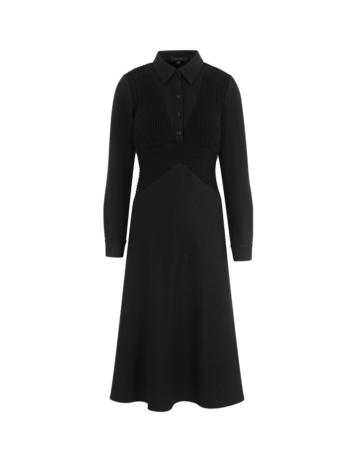 MARYLING Collar Pleated Shirt Dress Patchwork Knit Vest