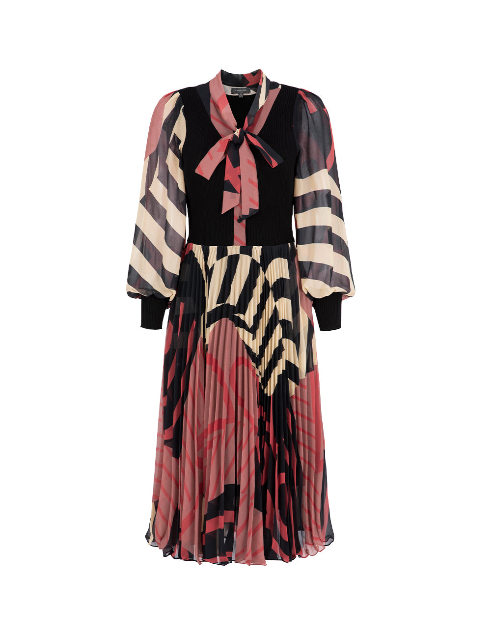 MARYLING Knitted Patchwork Printed Shirt Dress