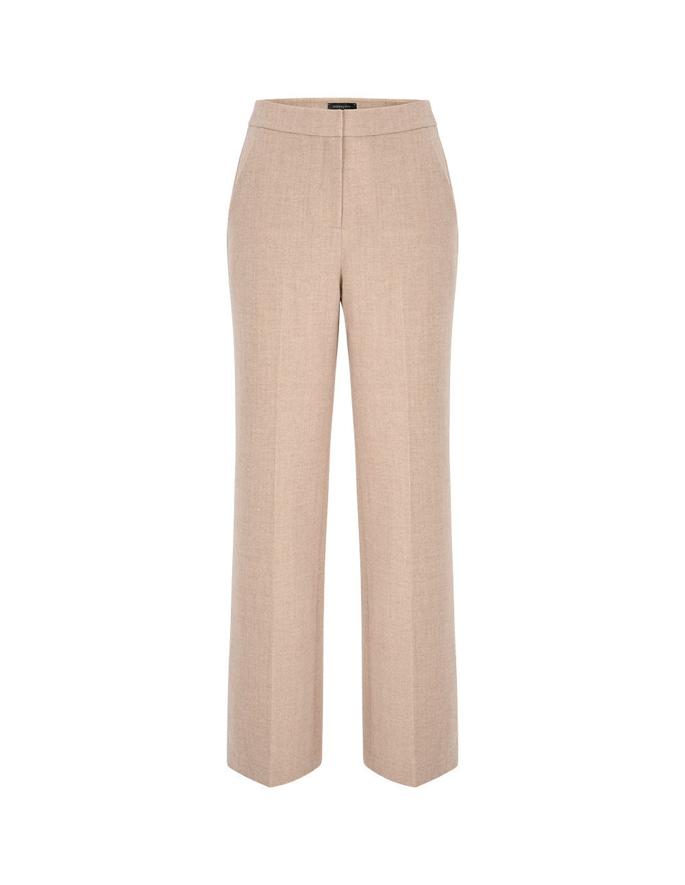 MARYLING Beige Slim Fit Wide Leg Full Wool Straight Pants