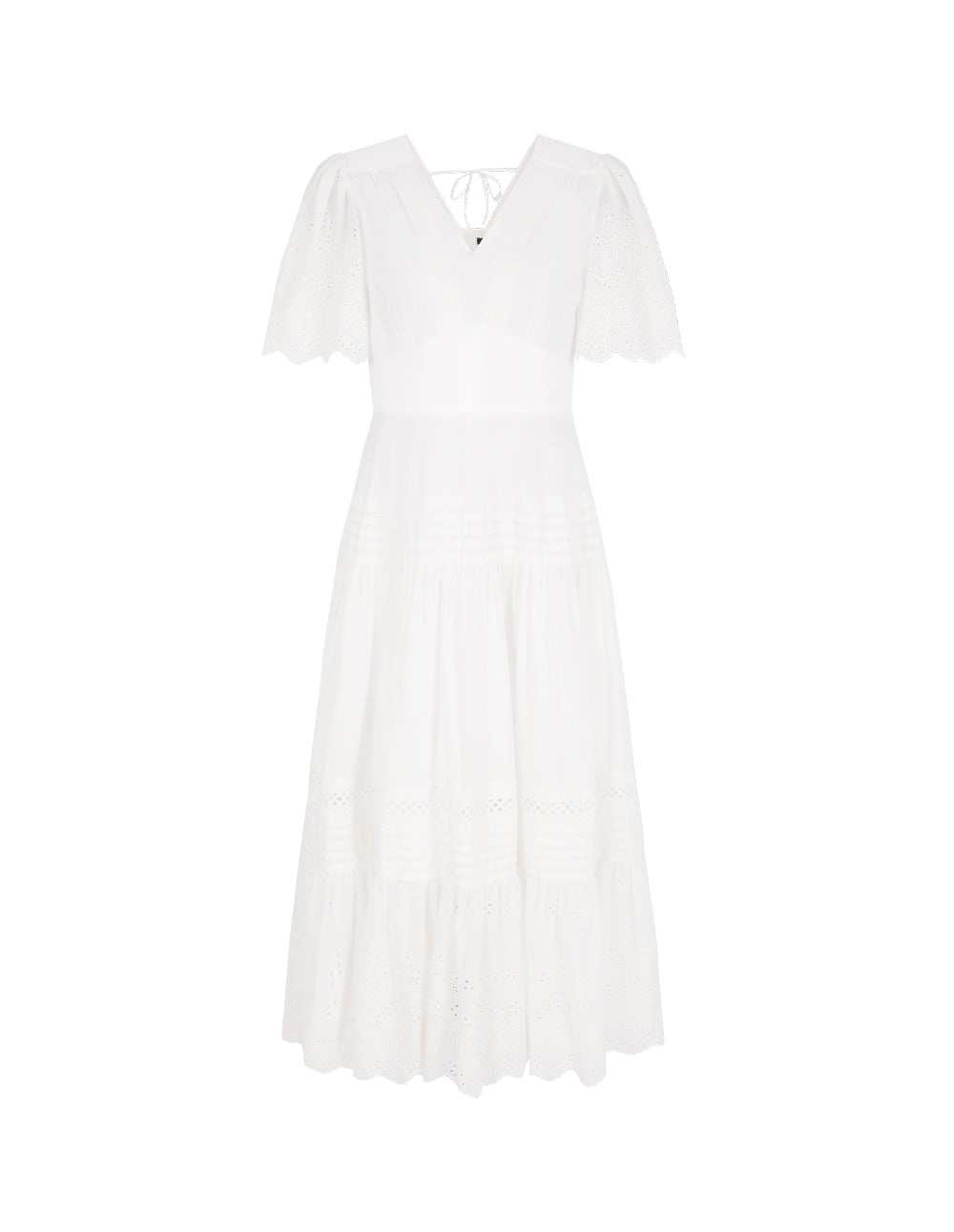 MARYLING V-Neck Short-Sleeve Lace Empire-Waist Flounce Midi Dress