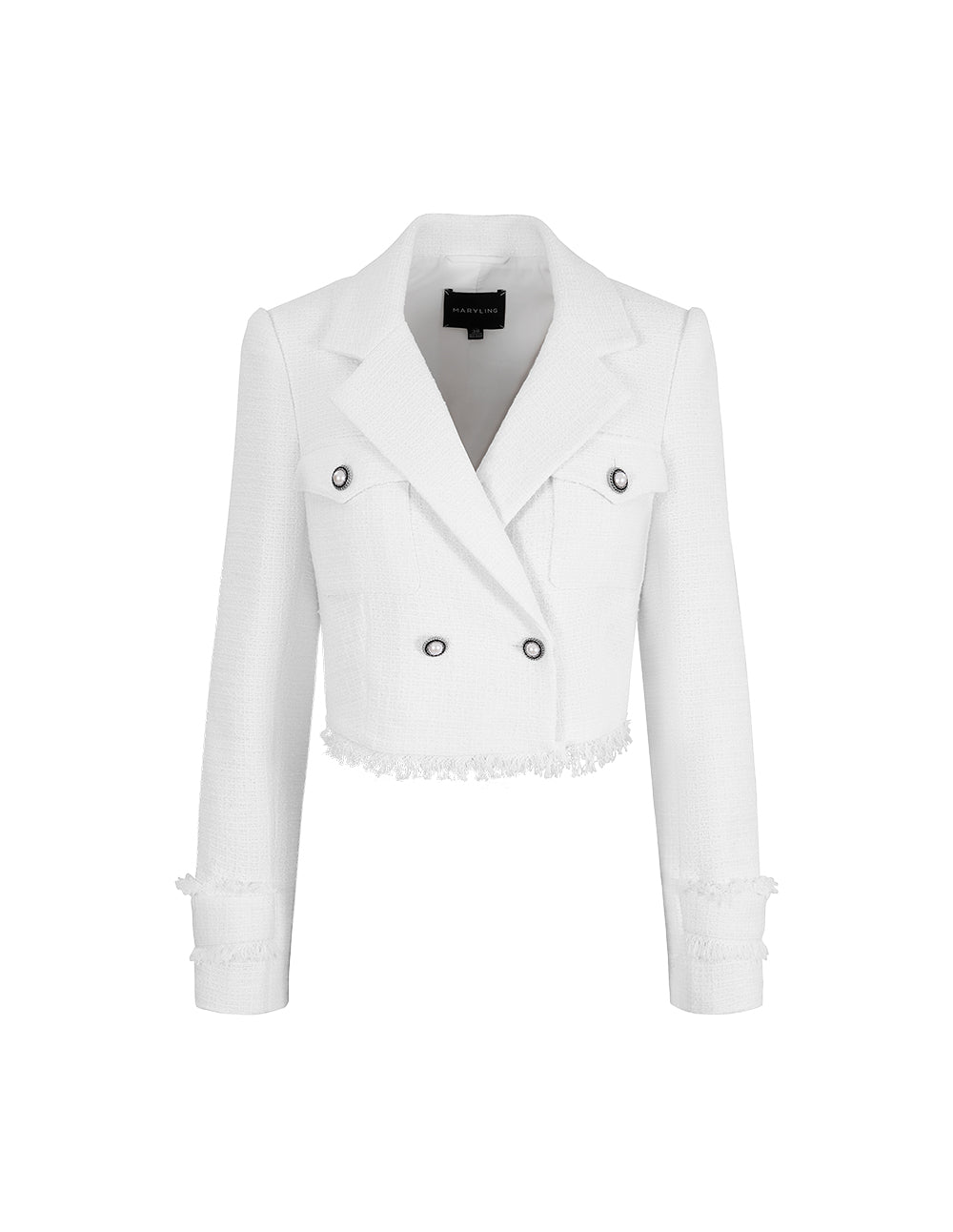 MARYLING White Fringed Tweed Short Blazer