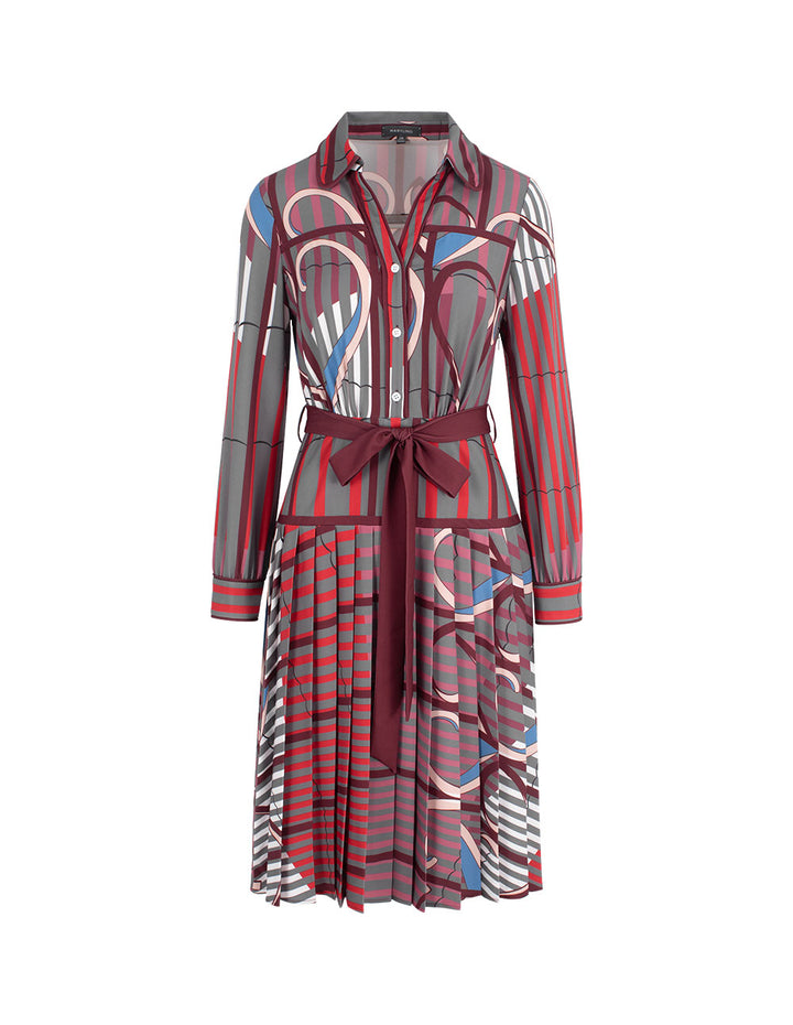MARYLING Collared Pink-Purple Contrast Abstract Stripe Belted Long Shirt Dress