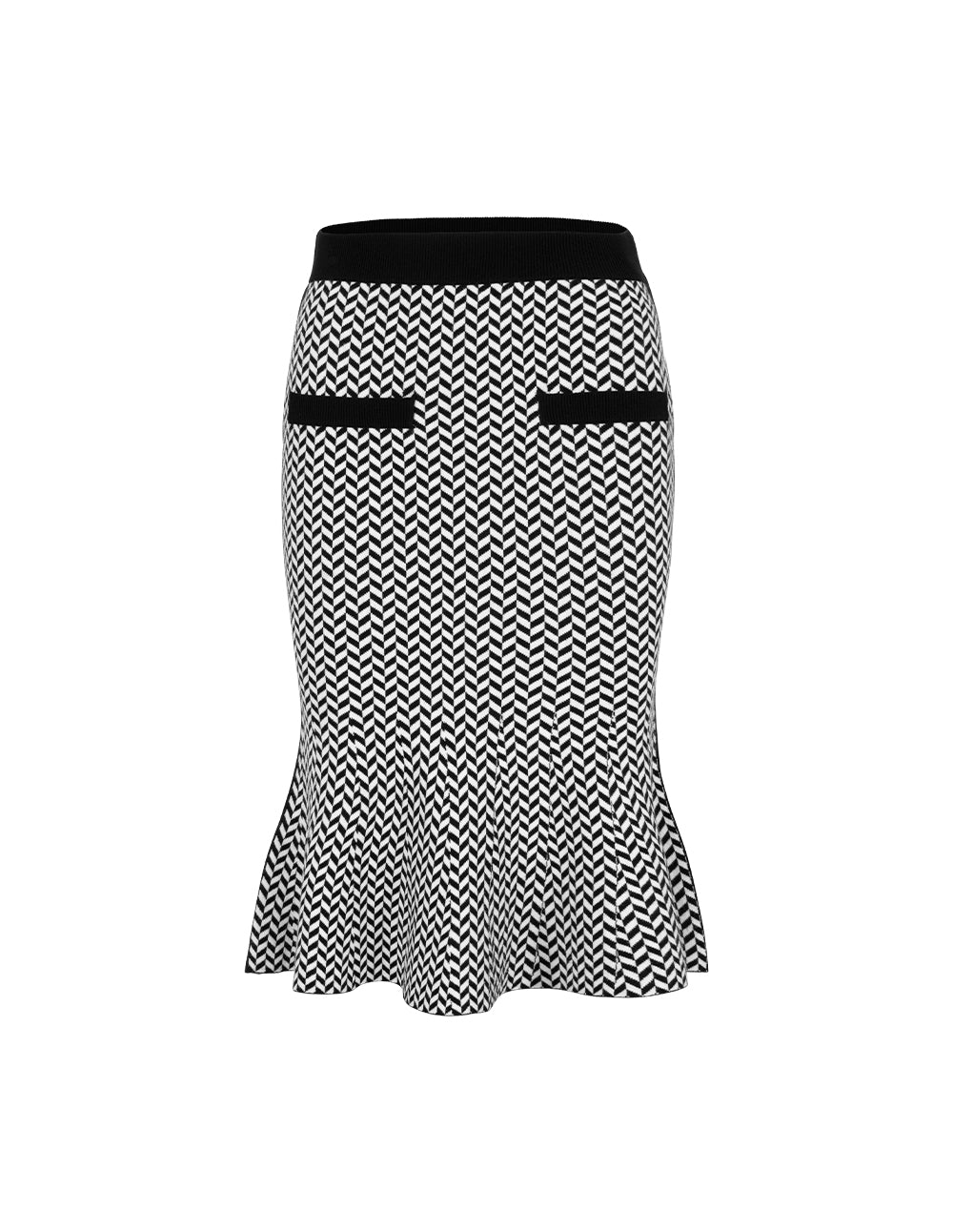 MARYLING Black And White Herringbone Fishtail Wool Knitted Skirt