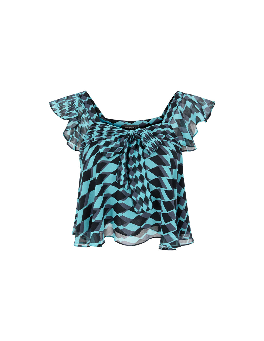 MARYLING Square Neck Sleeveless Geometric Print Top